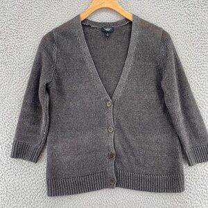 Talbots Sweater Womens Small Gray Linen Button Up Cardigan 3/4 Sleeve Everyday
